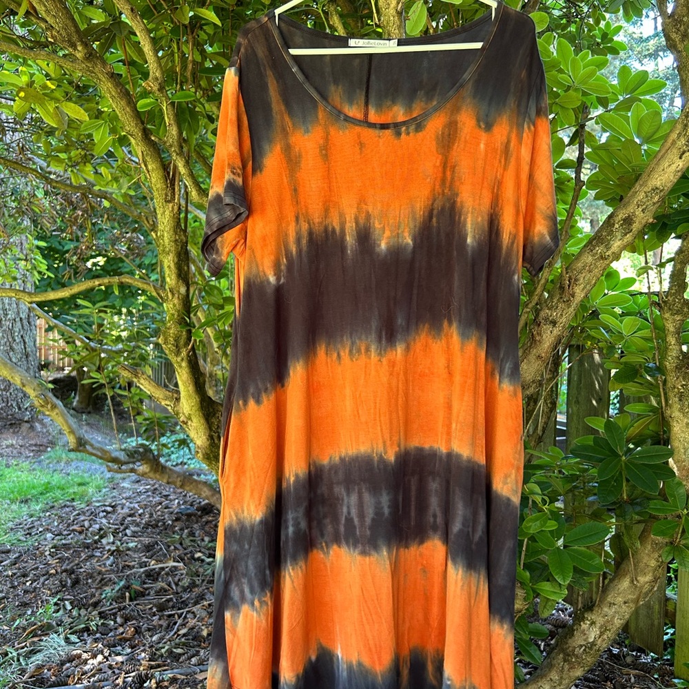 JollieLovin Orange and Black Midi Sundress or beach cover.